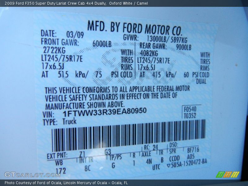Oxford White / Camel 2009 Ford F350 Super Duty Lariat Crew Cab 4x4 Dually