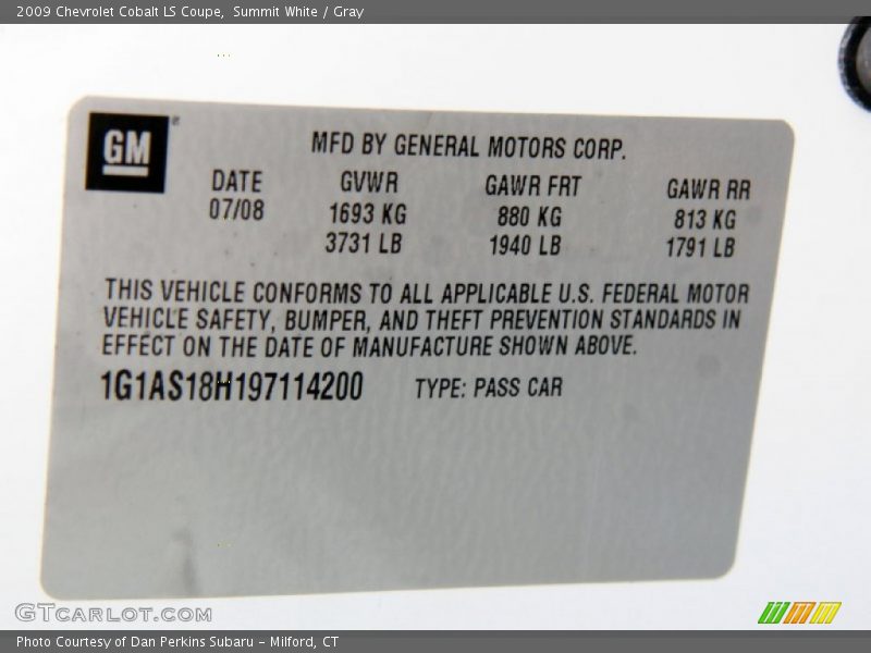 Summit White / Gray 2009 Chevrolet Cobalt LS Coupe