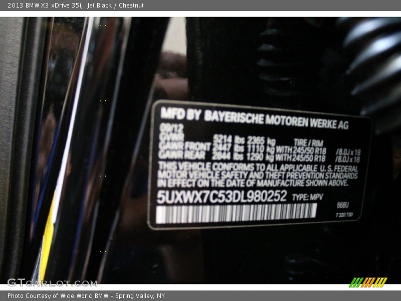 2013 X3 xDrive 35i Jet Black Color Code 668