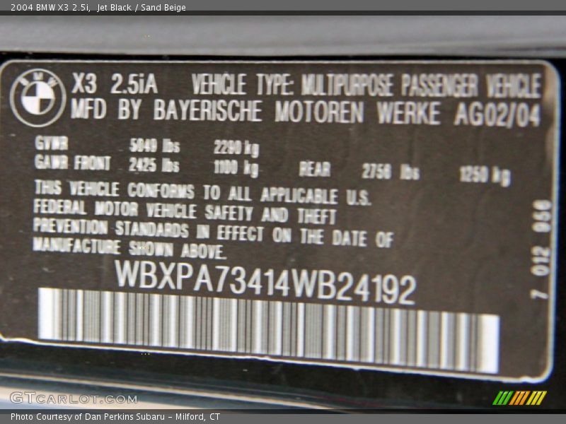 Jet Black / Sand Beige 2004 BMW X3 2.5i
