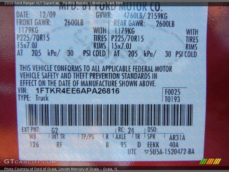 Redfire Metallic / Medium Dark Flint 2010 Ford Ranger XLT SuperCab