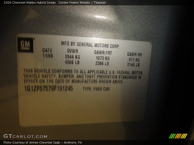 Golden Pewter Metallic / Titanium 2009 Chevrolet Malibu Hybrid Sedan