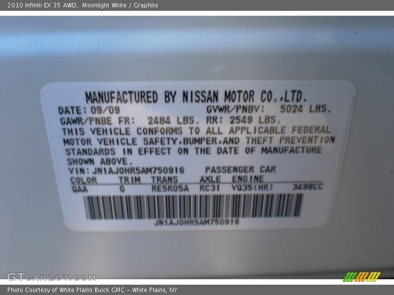 Moonlight White / Graphite 2010 Infiniti EX 35 AWD