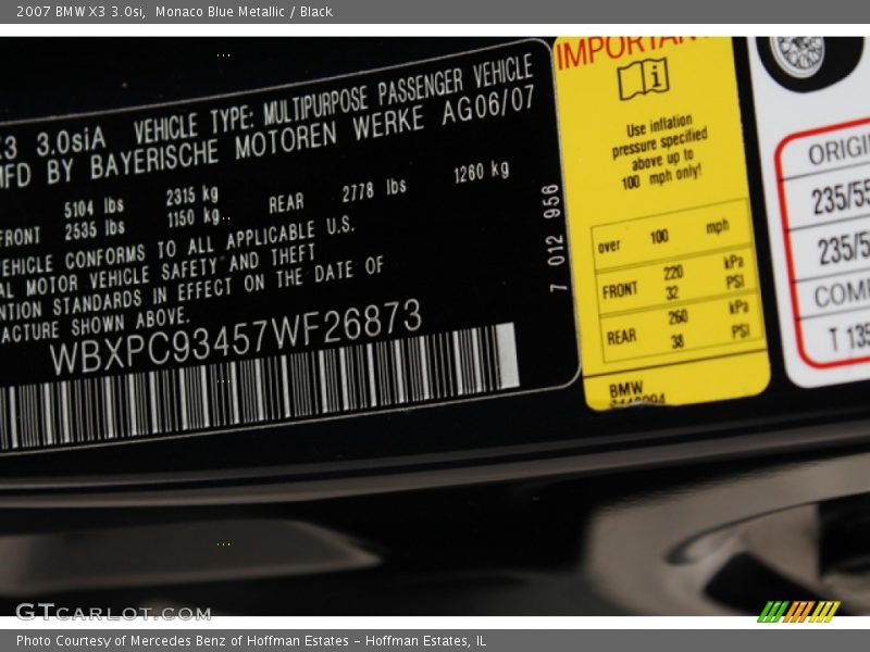 Monaco Blue Metallic / Black 2007 BMW X3 3.0si