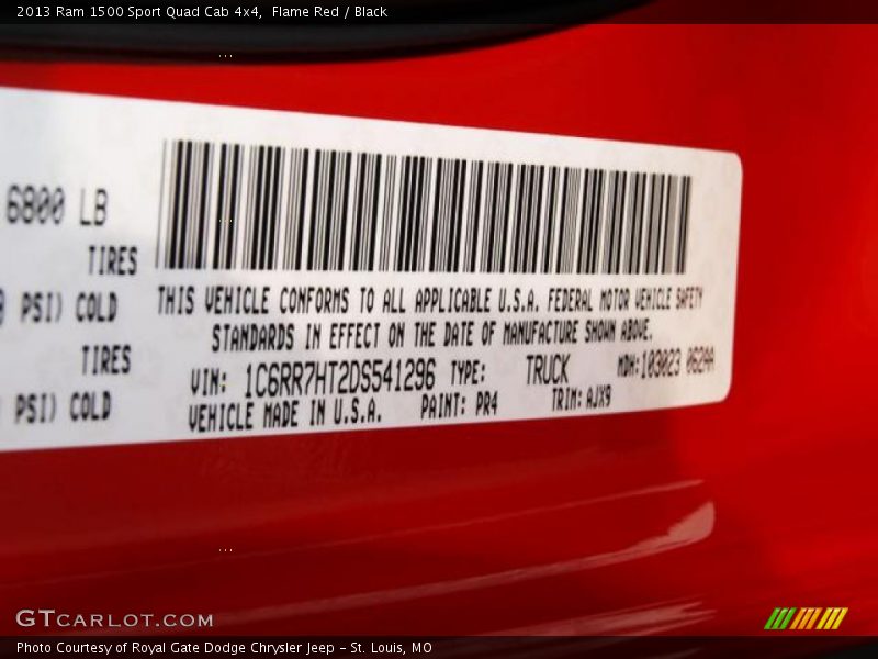2013 1500 Sport Quad Cab 4x4 Flame Red Color Code PR4