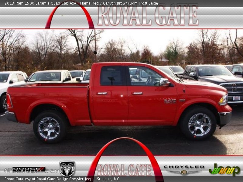 Flame Red / Canyon Brown/Light Frost Beige 2013 Ram 1500 Laramie Quad Cab 4x4