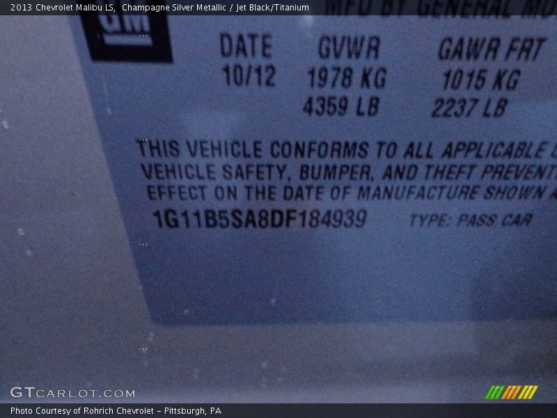 Champagne Silver Metallic / Jet Black/Titanium 2013 Chevrolet Malibu LS