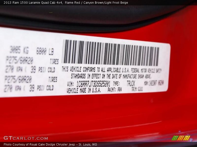 2013 1500 Laramie Quad Cab 4x4 Flame Red Color Code PR4