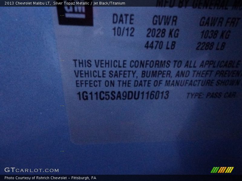 Silver Topaz Metallic / Jet Black/Titanium 2013 Chevrolet Malibu LT