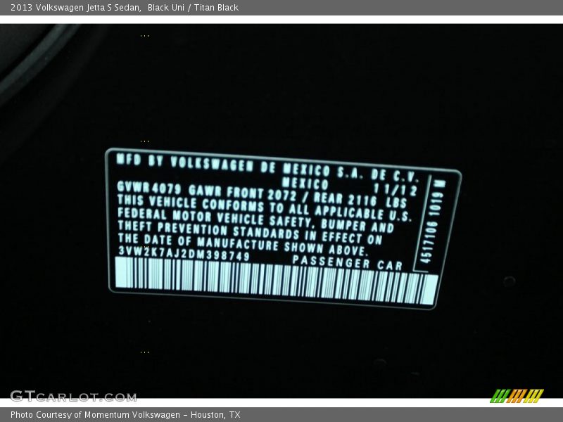 Black Uni / Titan Black 2013 Volkswagen Jetta S Sedan
