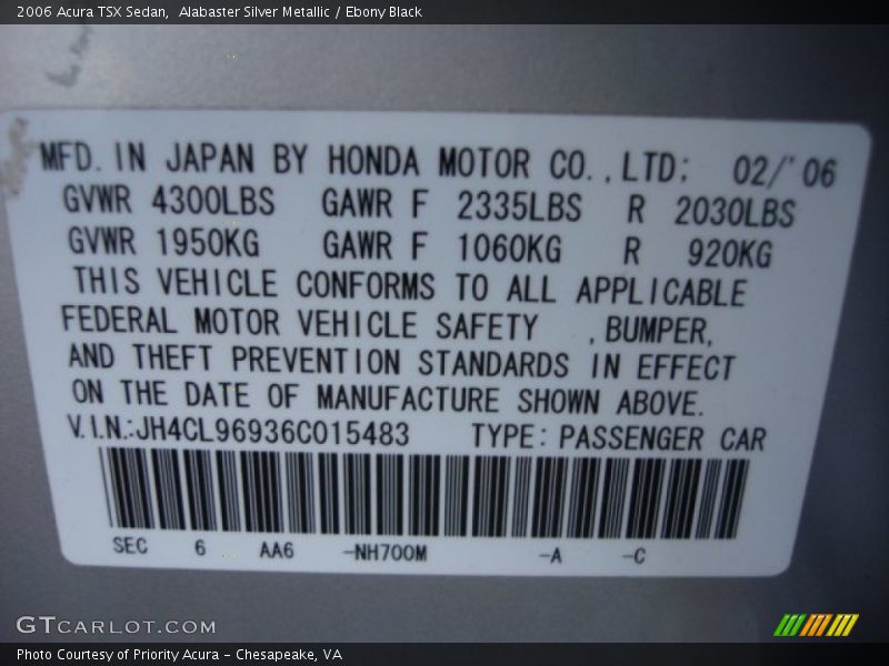 Alabaster Silver Metallic / Ebony Black 2006 Acura TSX Sedan