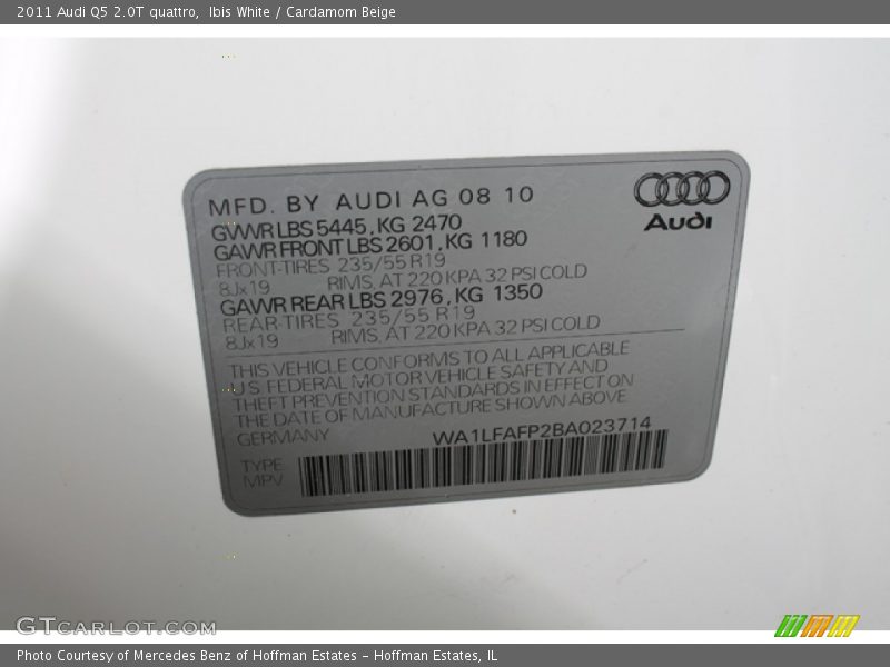 Ibis White / Cardamom Beige 2011 Audi Q5 2.0T quattro