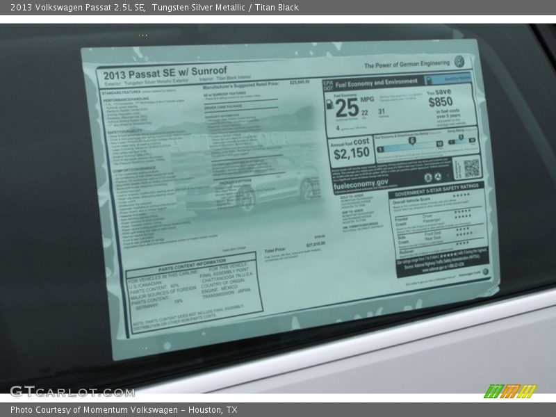 Tungsten Silver Metallic / Titan Black 2013 Volkswagen Passat 2.5L SE