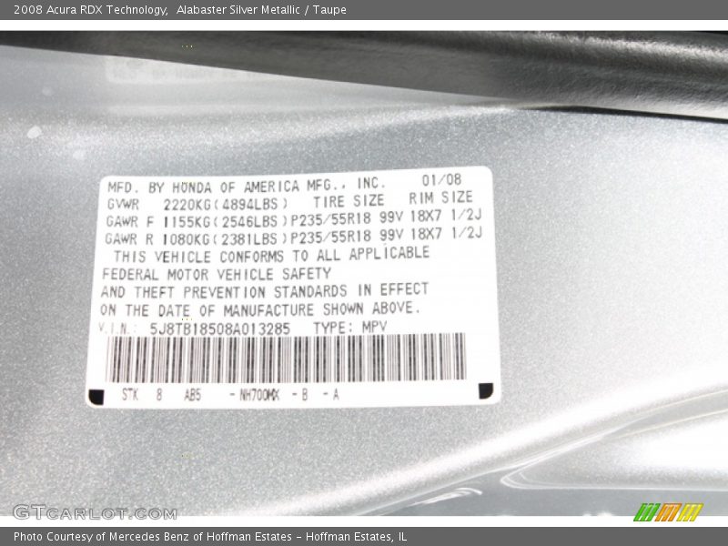 Alabaster Silver Metallic / Taupe 2008 Acura RDX Technology