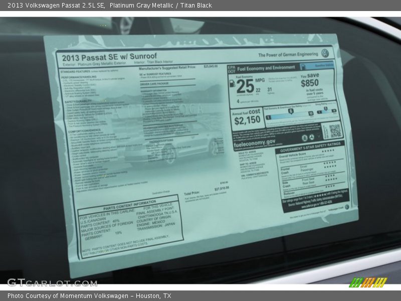 Platinum Gray Metallic / Titan Black 2013 Volkswagen Passat 2.5L SE