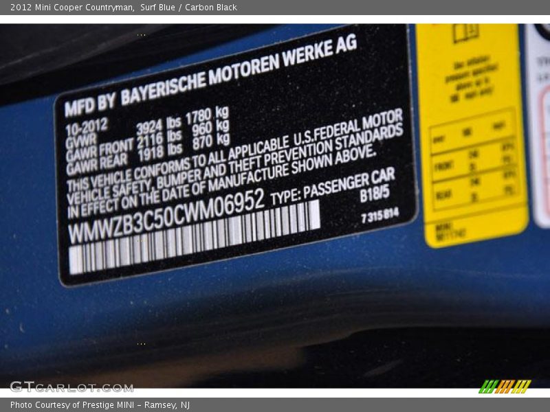 Surf Blue / Carbon Black 2012 Mini Cooper Countryman