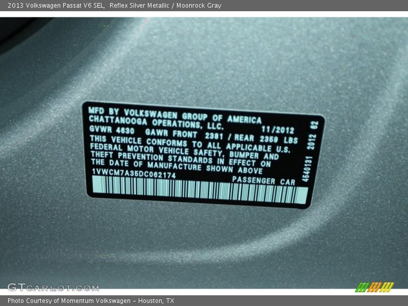 Reflex Silver Metallic / Moonrock Gray 2013 Volkswagen Passat V6 SEL