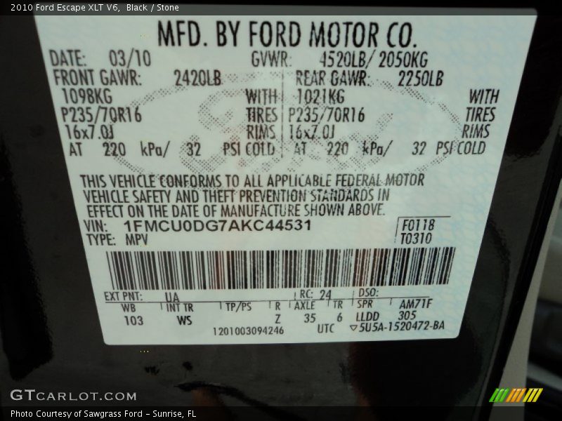 Black / Stone 2010 Ford Escape XLT V6