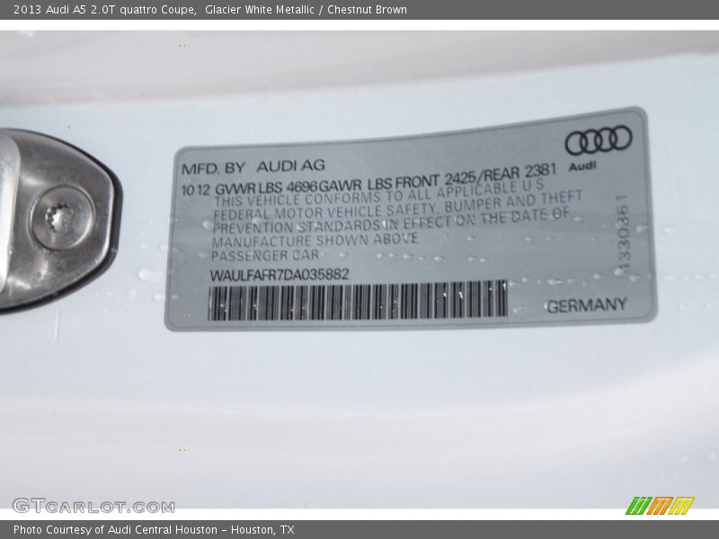 Glacier White Metallic / Chestnut Brown 2013 Audi A5 2.0T quattro Coupe