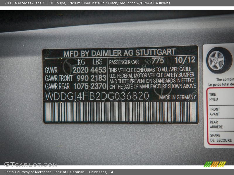 2013 C 250 Coupe Iridium Silver Metallic Color Code 775