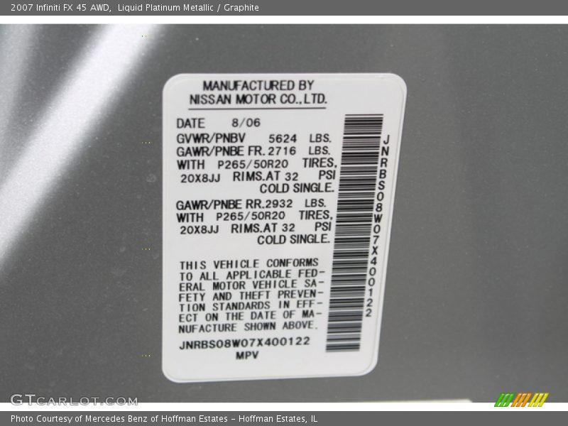 Liquid Platinum Metallic / Graphite 2007 Infiniti FX 45 AWD