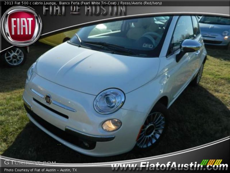 Bianco Perla (Pearl White Tri-Coat) / Rosso/Avorio (Red/Ivory) 2013 Fiat 500 c cabrio Lounge