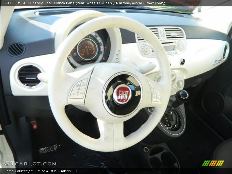 Bianco Perla (Pearl White Tri-Coat) / Marrone/Avorio (Brown/Ivory) 2013 Fiat 500 c cabrio Pop