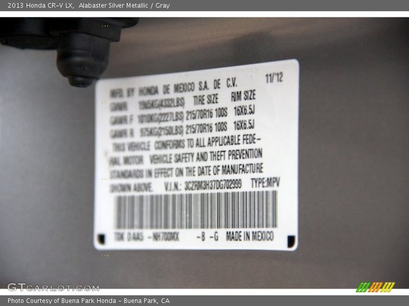 Alabaster Silver Metallic / Gray 2013 Honda CR-V LX