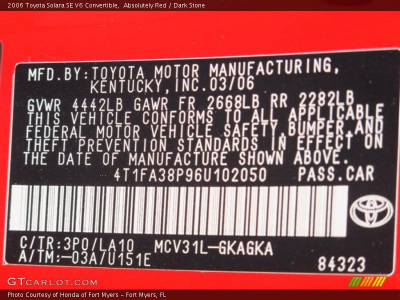 Absolutely Red / Dark Stone 2006 Toyota Solara SE V6 Convertible