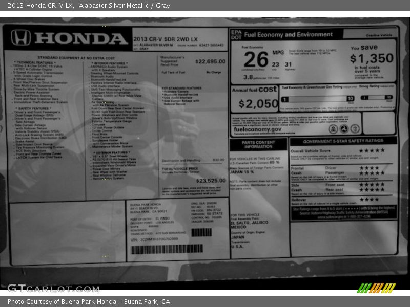 Alabaster Silver Metallic / Gray 2013 Honda CR-V LX