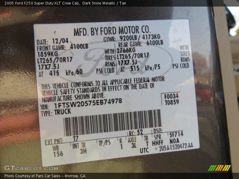 2005 F250 Super Duty XLT Crew Cab Dark Stone Metallic Color Code T7