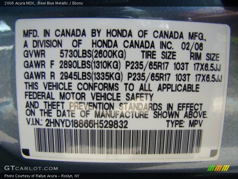 Steel Blue Metallic / Ebony 2006 Acura MDX