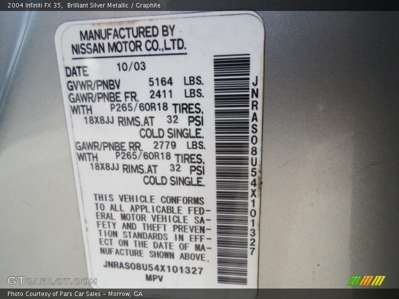 Brilliant Silver Metallic / Graphite 2004 Infiniti FX 35