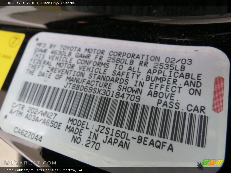 Black Onyx / Saddle 2003 Lexus GS 300