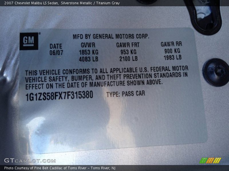 Silverstone Metallic / Titanium Gray 2007 Chevrolet Malibu LS Sedan