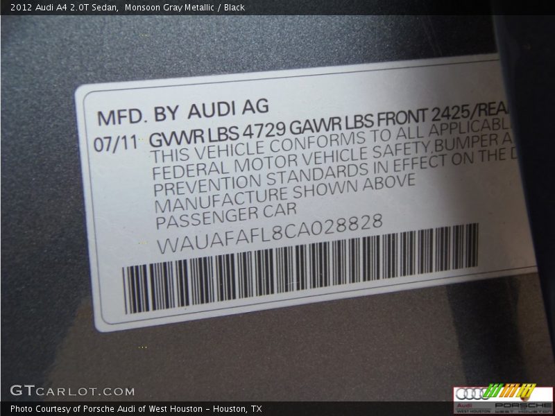 Monsoon Gray Metallic / Black 2012 Audi A4 2.0T Sedan