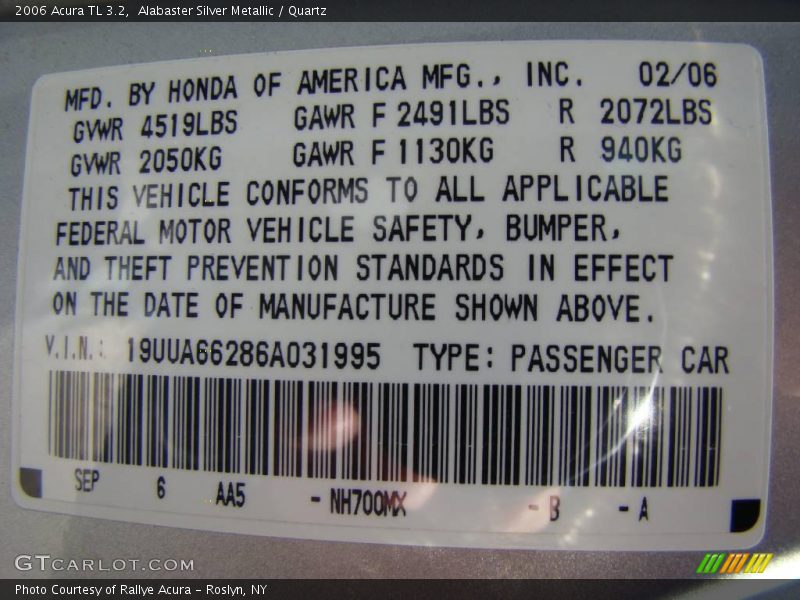 Alabaster Silver Metallic / Quartz 2006 Acura TL 3.2