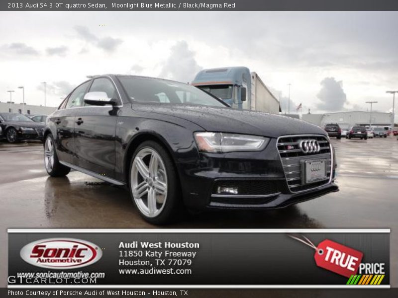 Moonlight Blue Metallic / Black/Magma Red 2013 Audi S4 3.0T quattro Sedan