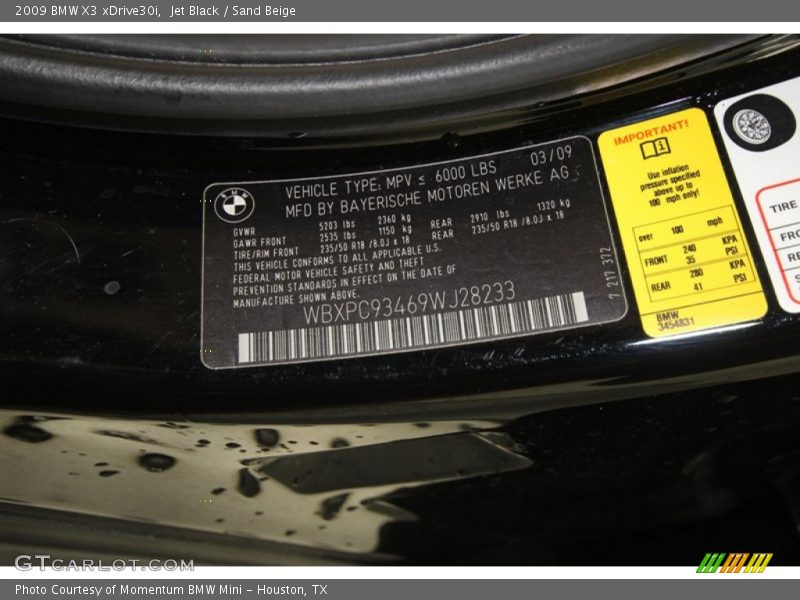 Jet Black / Sand Beige 2009 BMW X3 xDrive30i