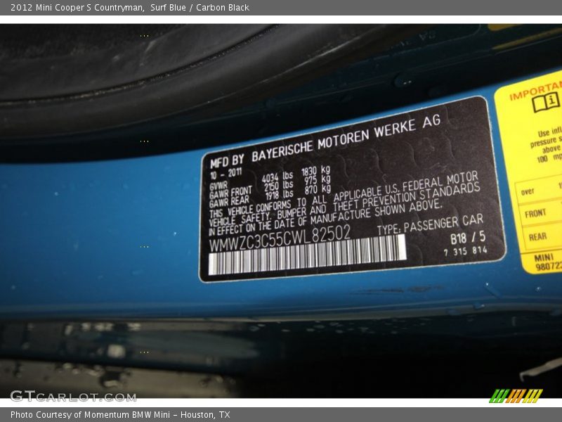 B18 - 2012 Mini Cooper S Countryman