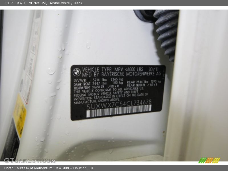 Alpine White / Black 2012 BMW X3 xDrive 35i