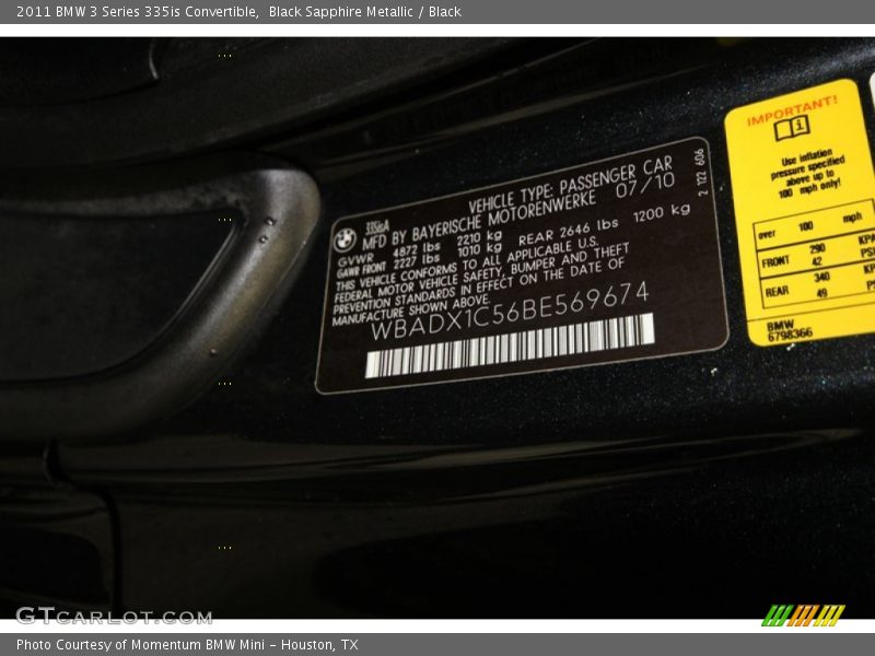 Black Sapphire Metallic / Black 2011 BMW 3 Series 335is Convertible
