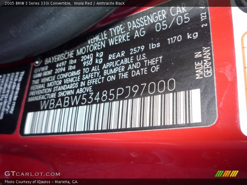 Imola Red / Anthracite Black 2005 BMW 3 Series 330i Convertible