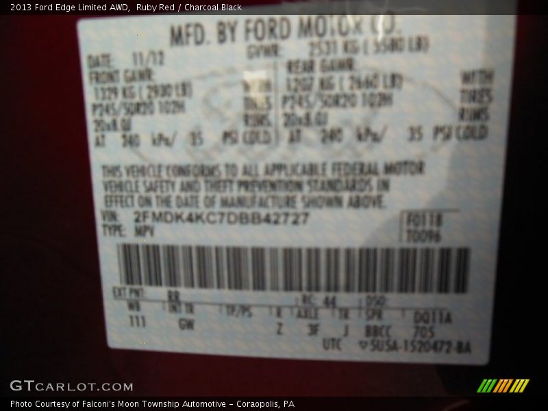 Ruby Red / Charcoal Black 2013 Ford Edge Limited AWD