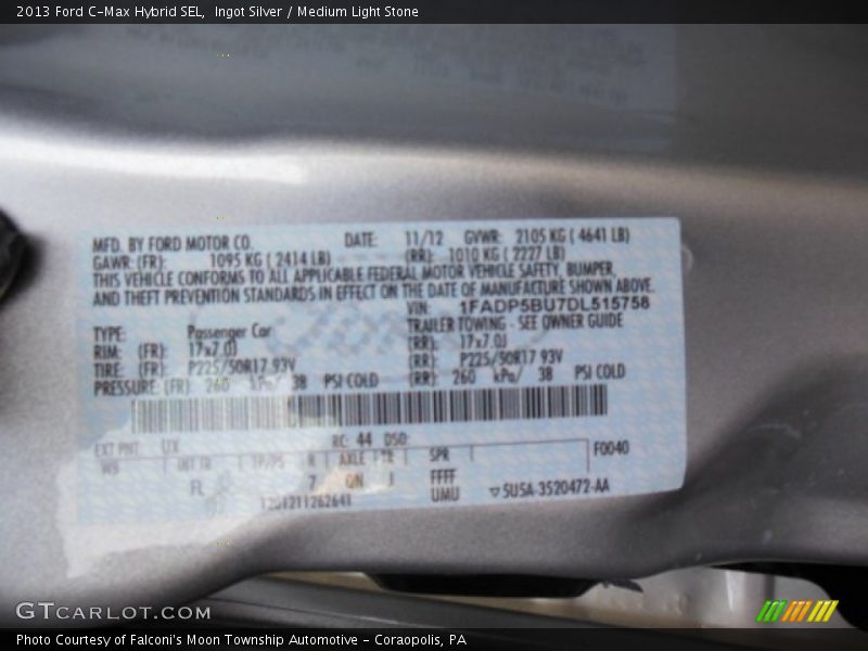 Ingot Silver / Medium Light Stone 2013 Ford C-Max Hybrid SEL