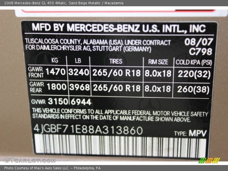 Sand Beige Metallic / Macadamia 2008 Mercedes-Benz GL 450 4Matic