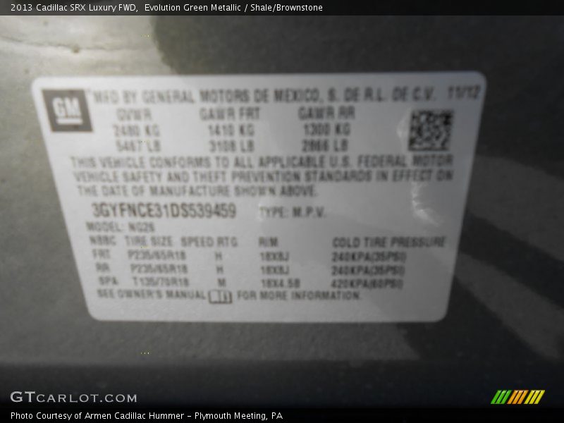 Evolution Green Metallic / Shale/Brownstone 2013 Cadillac SRX Luxury FWD