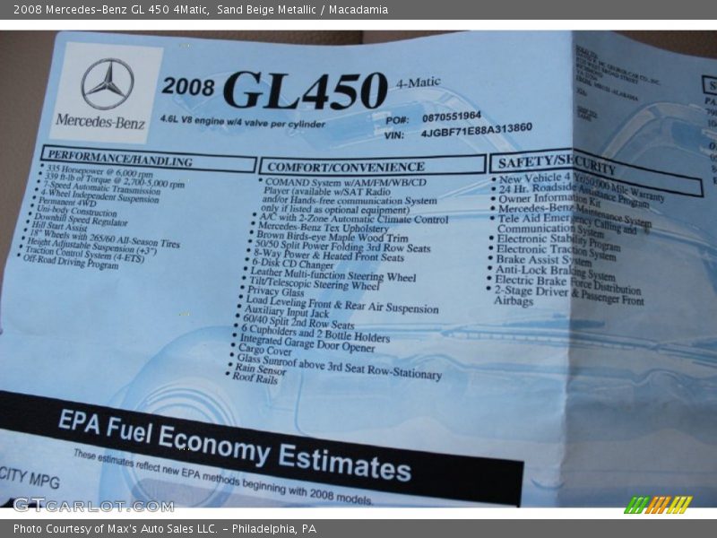 Sand Beige Metallic / Macadamia 2008 Mercedes-Benz GL 450 4Matic