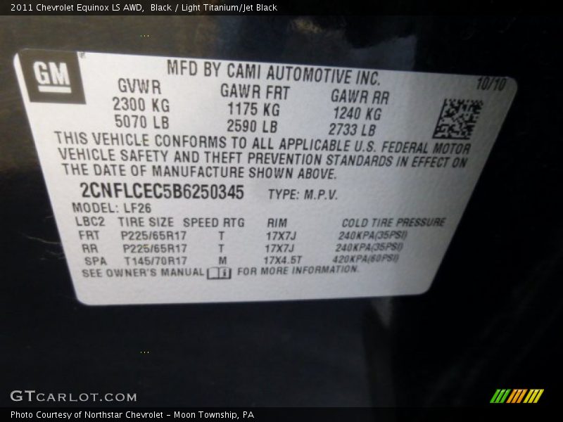 Black / Light Titanium/Jet Black 2011 Chevrolet Equinox LS AWD