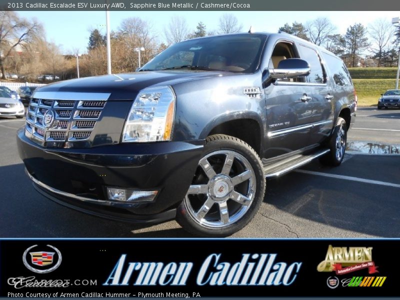 Sapphire Blue Metallic / Cashmere/Cocoa 2013 Cadillac Escalade ESV Luxury AWD